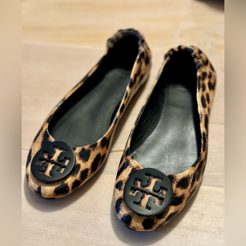 Tory Burch Leather Ballet Flats Animal Print